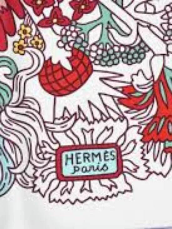 HERMES Carre 90 Scarf CACHE CACHE Fleuri Silk w/Tag White Flower by Pierre Marie - Picture 3 of 7